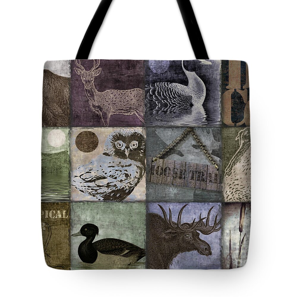 Mancave Tote Bag featuring the painting Wild Game Patchwork II by Mindy Sommers