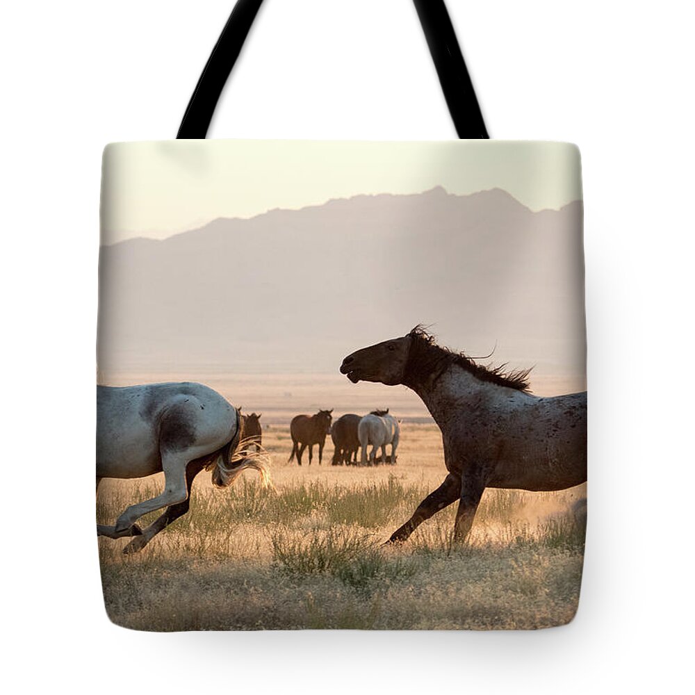 Chase Tote Bag featuring the photograph Wild Horse Chase by Wesley Aston