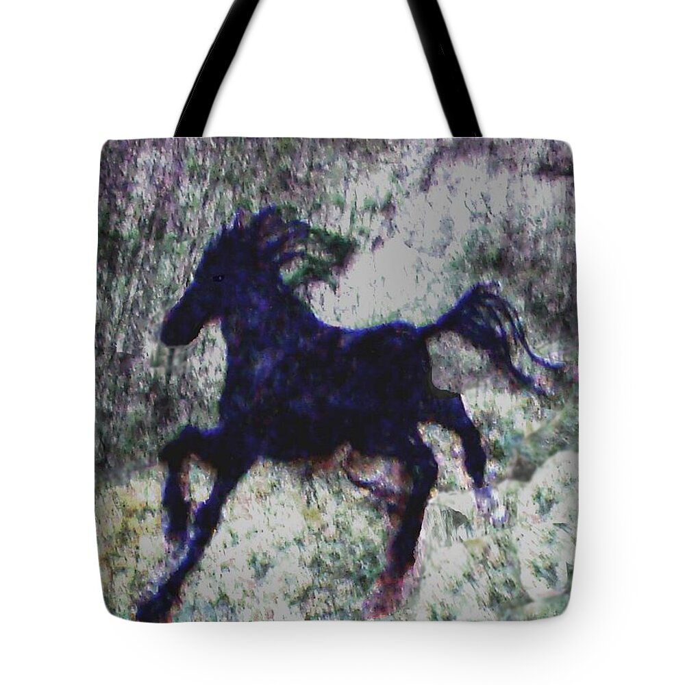 Horse Tote Bag featuring the painting Wild Horse Rainy Night by Cliff Wilson