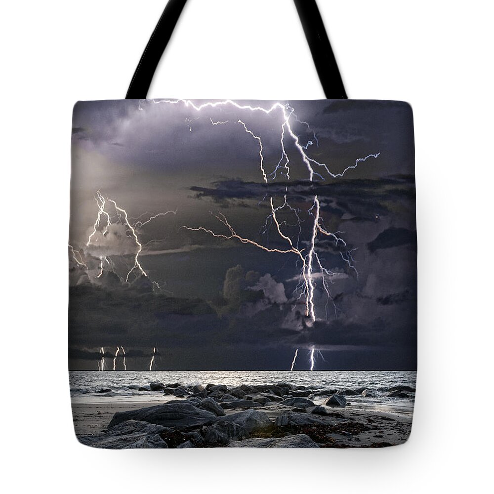 Lightning Tote Bag featuring the photograph Wild night by Pete Rems