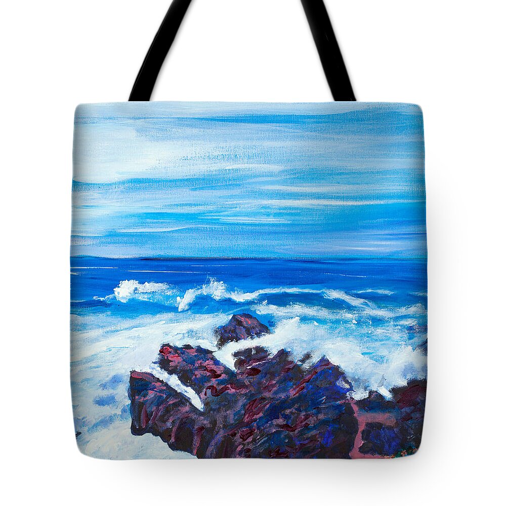 California Coast Tote Bag featuring the painting Wild Ocean 16 x 20 by Santana Star