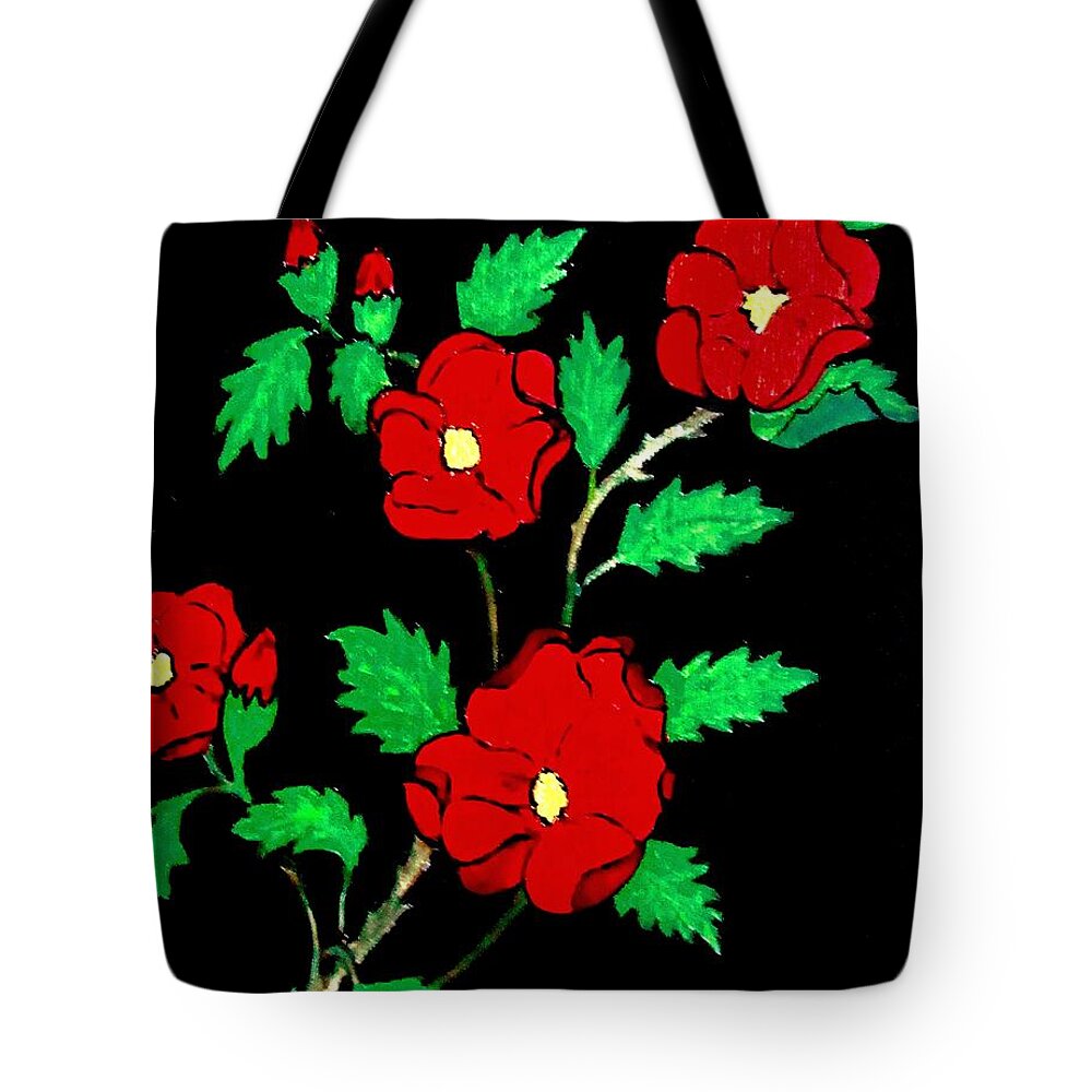 Roses Tote Bag featuring the painting Wild Red Roses by Stephanie Moore