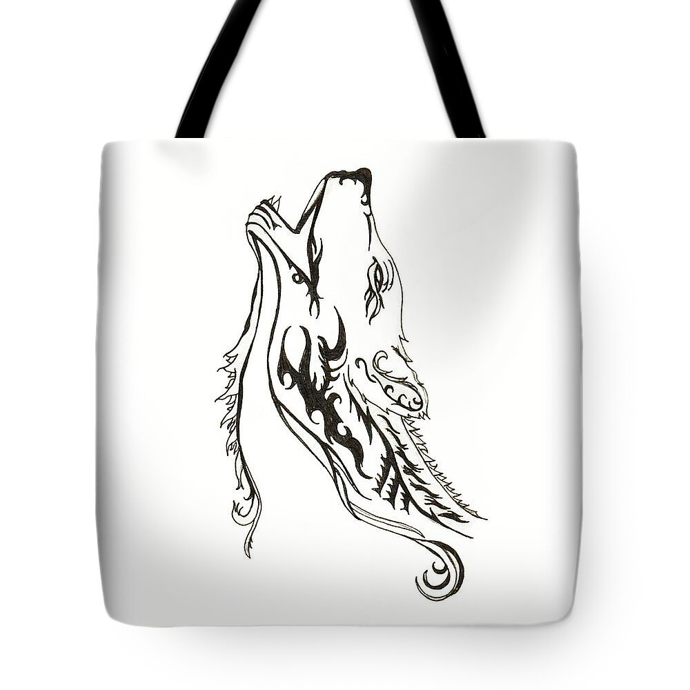 Art Tote Bag featuring the drawing Wild Wolf by Abigail Ryan