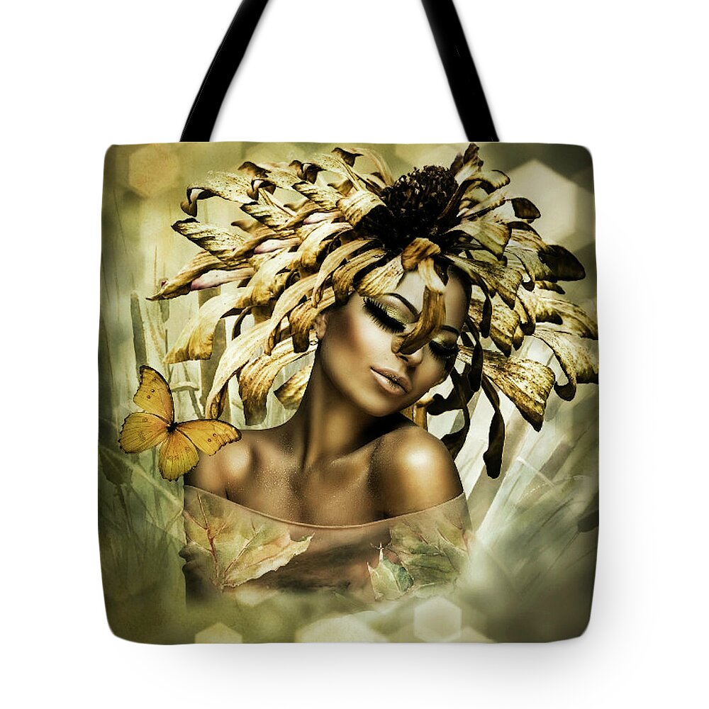 Golden Tote Bag featuring the mixed media Wildflower Beauty 02 by Gayle Berry