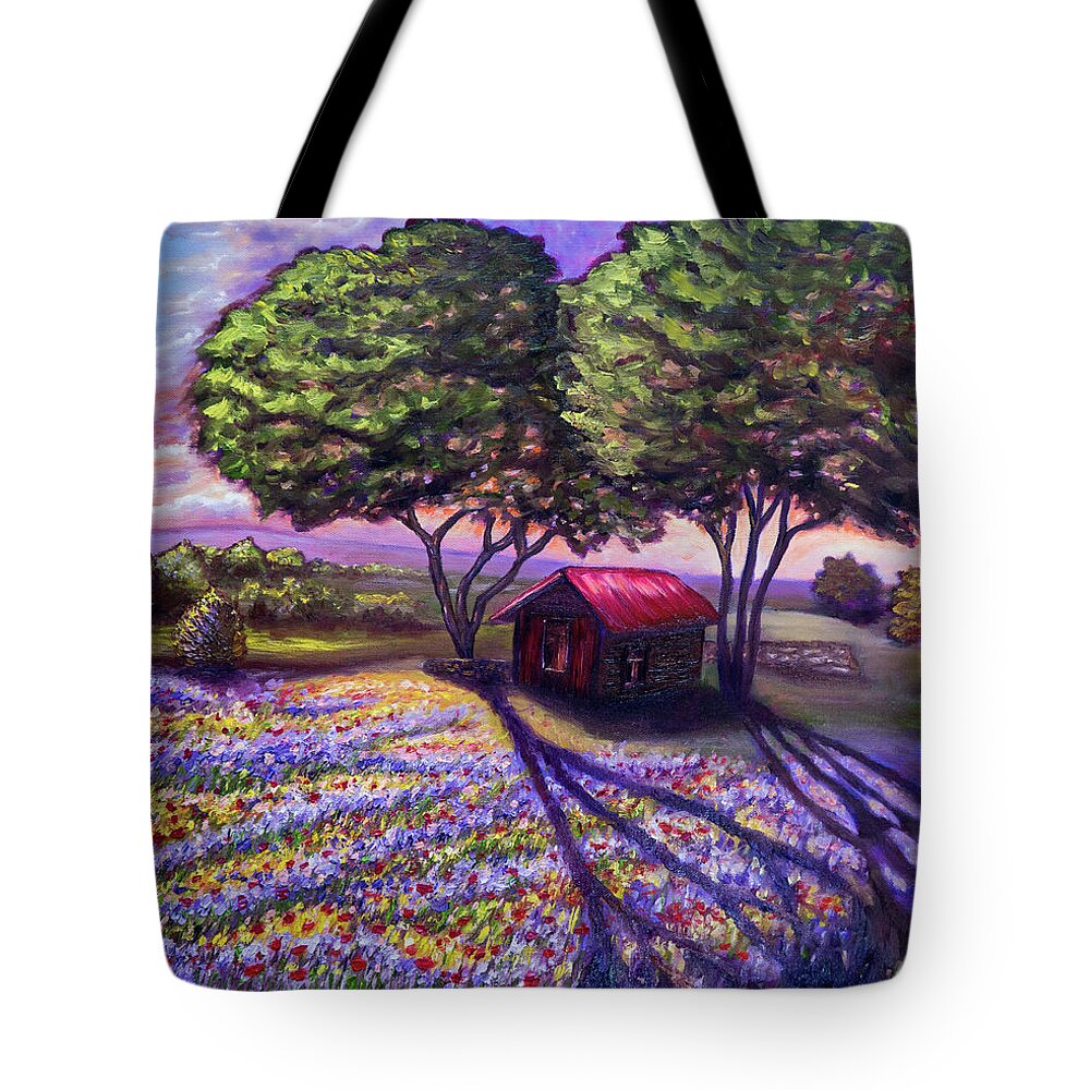 Landscape Tote Bag featuring the painting Wildflower field by Lilia S