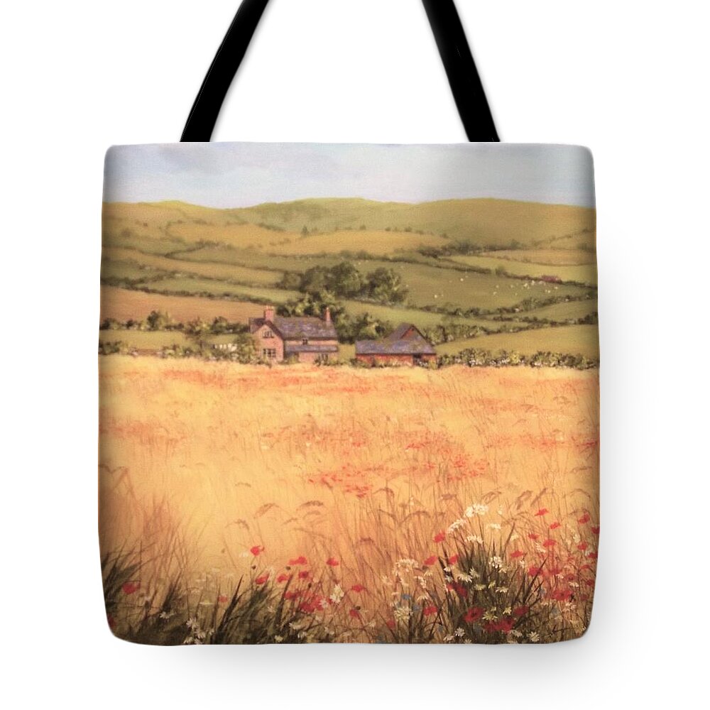 Landscape Tote Bag featuring the painting Wildflowers and wheat by Stuart Parnell