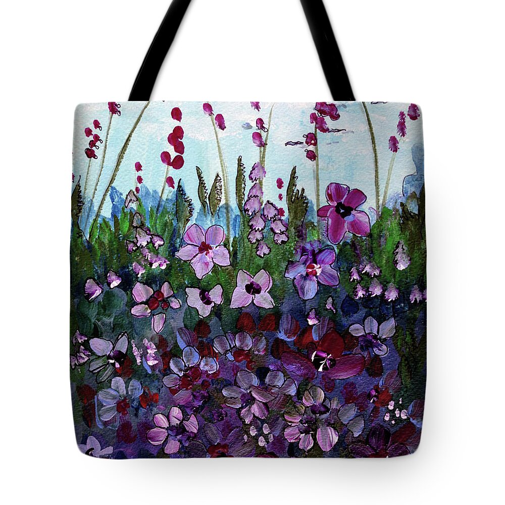 Landscape Tote Bag featuring the painting Wildflowers at Dusk by Holly Carmichael
