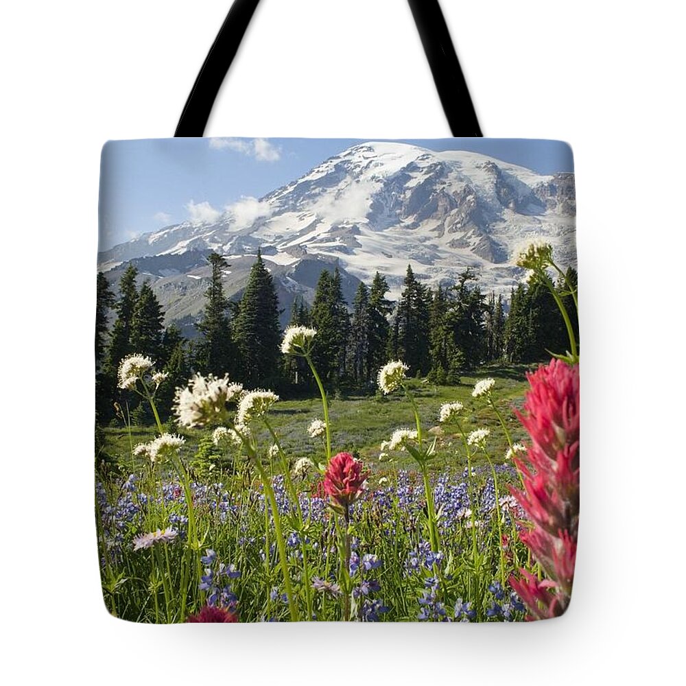 Attractions Tote Bag featuring the photograph Wildflowers In Mount Rainier National by Dan Sherwood