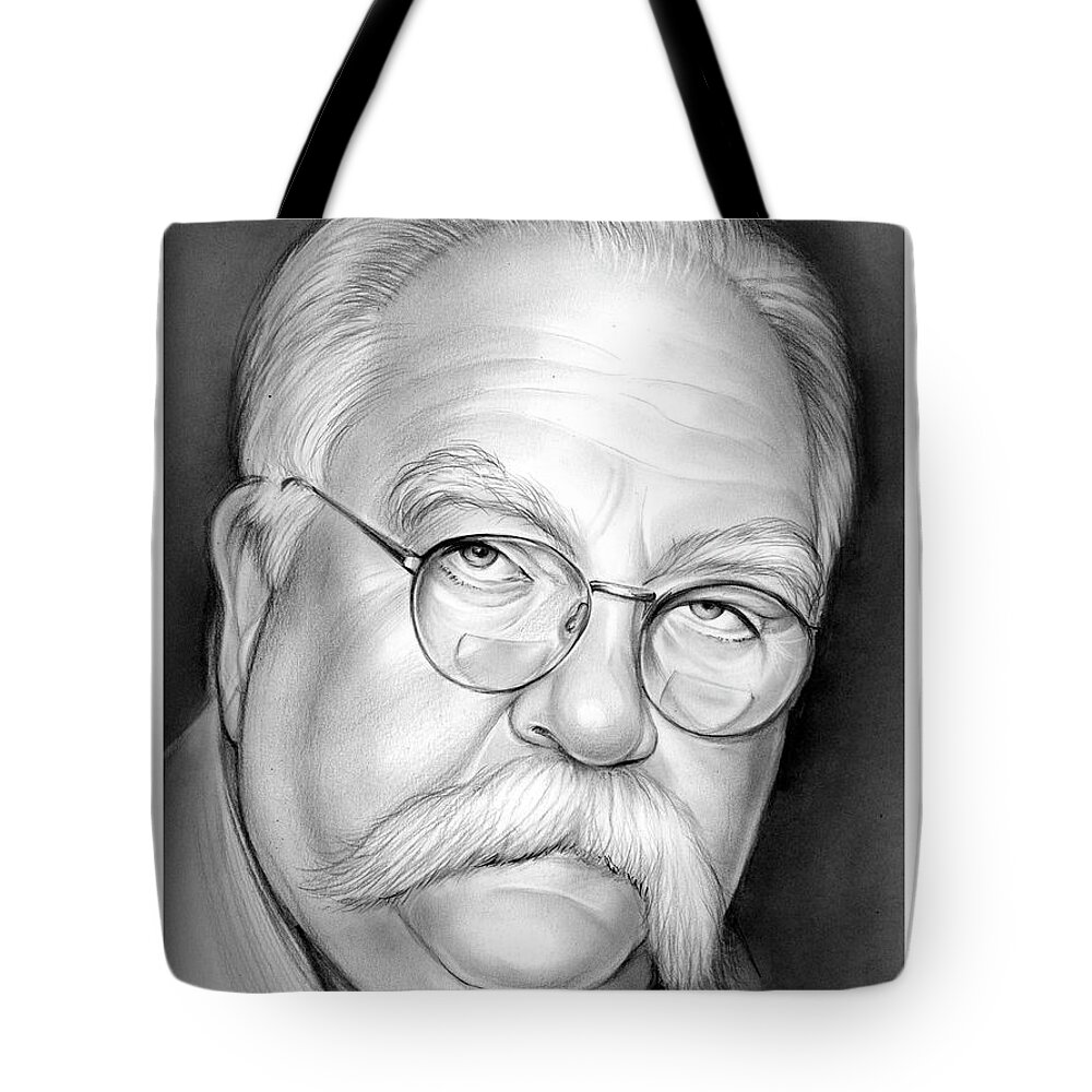 Wilford Brimley Tote Bag featuring the drawing Wilford Brimley by Greg Joens