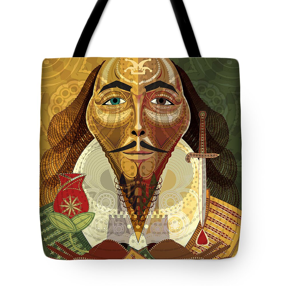 William Shakespeare Tote Bag featuring the digital art William Shakespeare by Mike Massengale