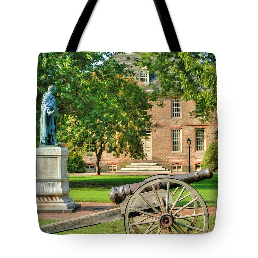 Historic Tote Bag featuring the photograph Williamsburg Cannon by Sam Davis Johnson