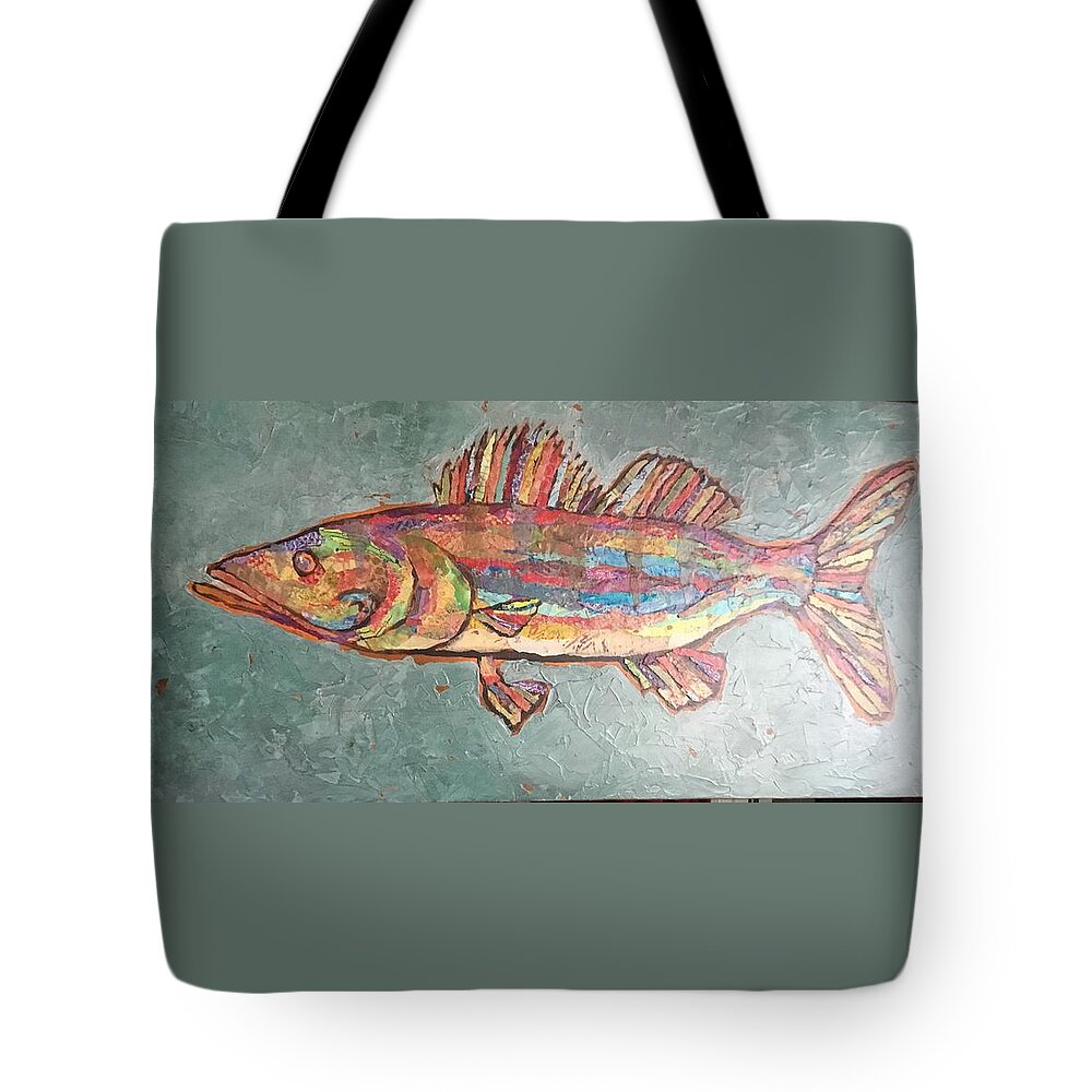 Fish Tote Bag featuring the painting Willie the Walleye by Phiddy Webb