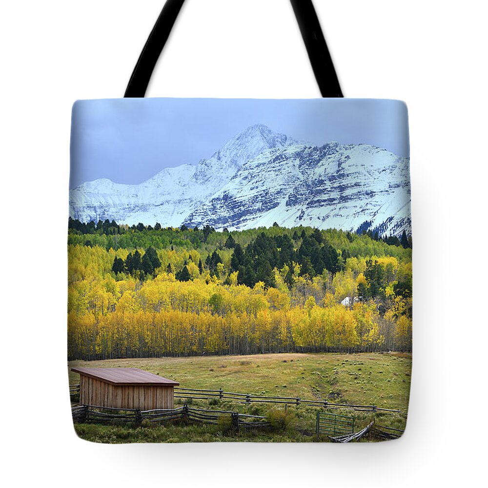 Colorado Tote Bag featuring the photograph Wilson Mesa Ranch Fall Colors by Ray Mathis
