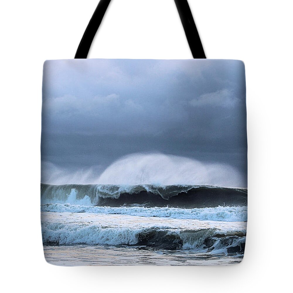Water Tote Bag featuring the photograph Wind Blown Waves by Robert Banach