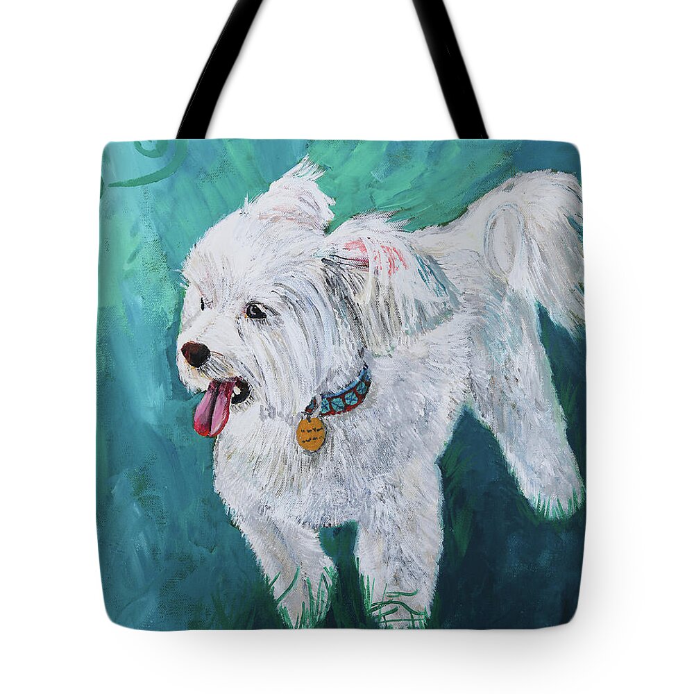 Maltese Tote Bag featuring the painting Windblown Pup by Kathy Strauss