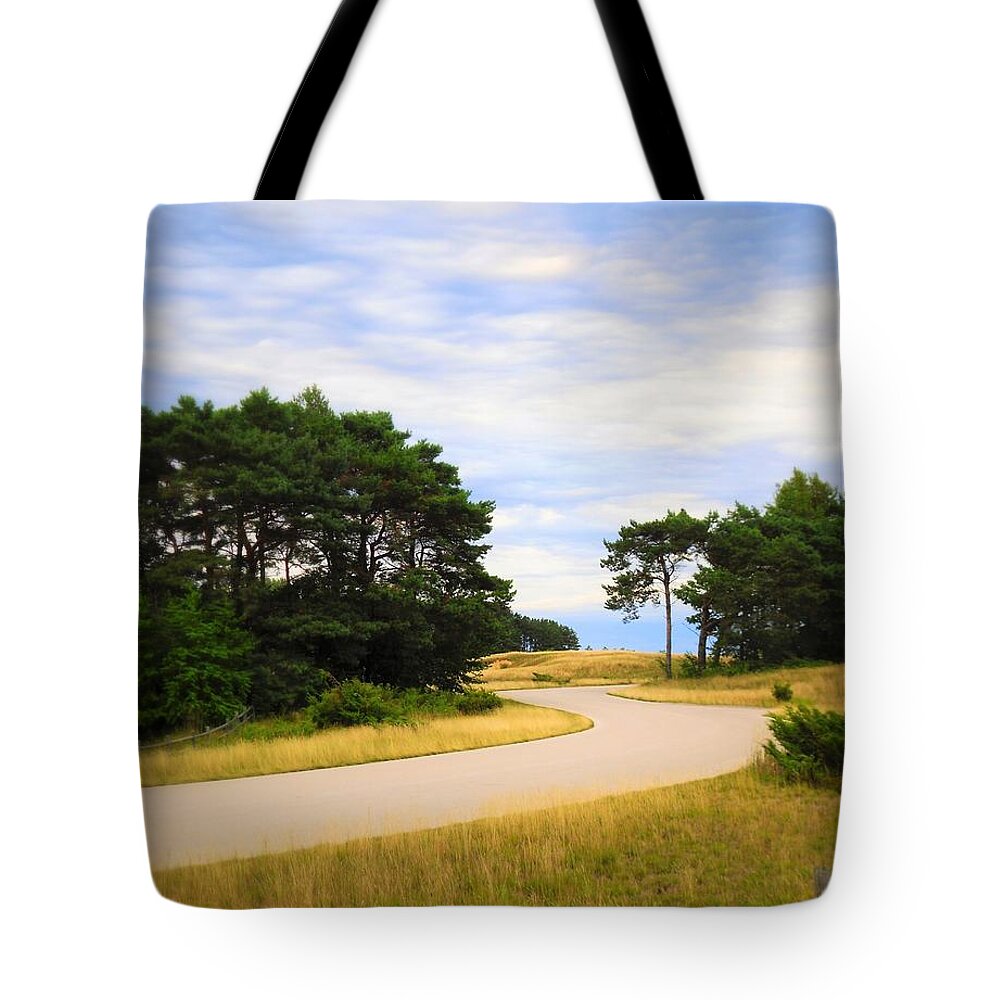 Road Tote Bag featuring the photograph Winding Road into the Unknown by Lorraine Price
