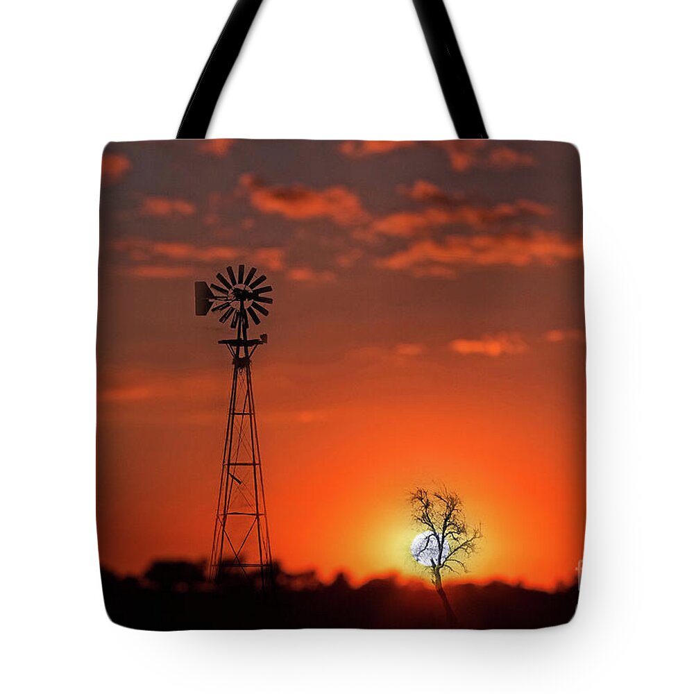 Sun Tote Bag featuring the photograph Windmill at Sunset by Norma Warden