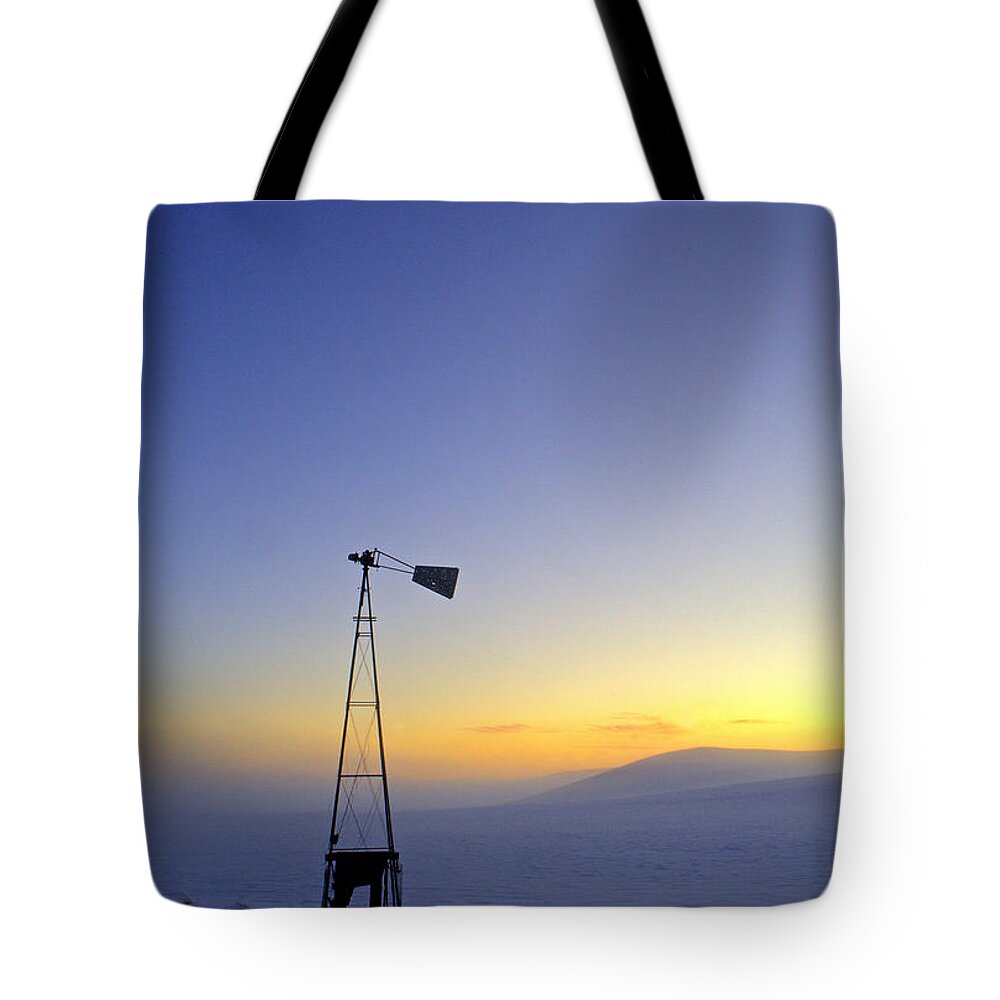 Outdoors Tote Bag featuring the photograph Windmill Winter Sunset by Doug Davidson