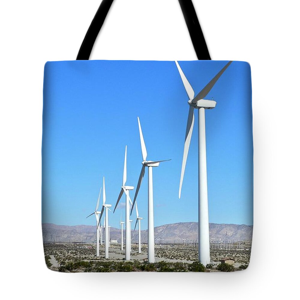 Windmills Tote Bag featuring the photograph Windmills and Blue Skies by Kirsten Giving