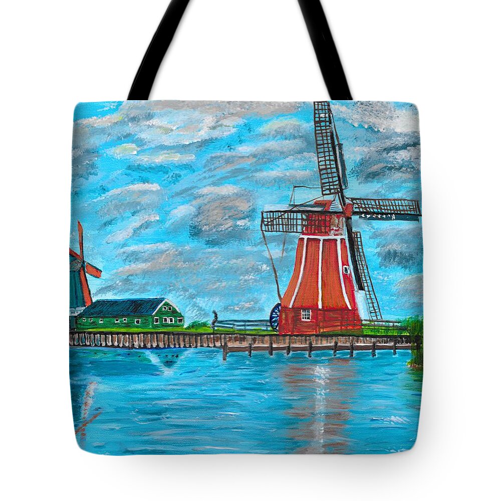 Windmills Tote Bag featuring the painting Windmills by David Bigelow