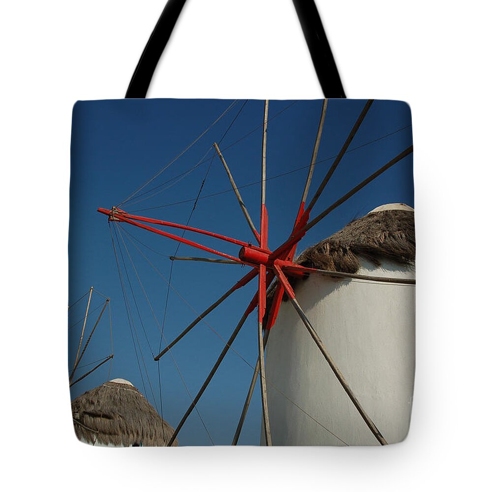 Mykonos Tote Bag featuring the photograph Windmills by Joe Ng