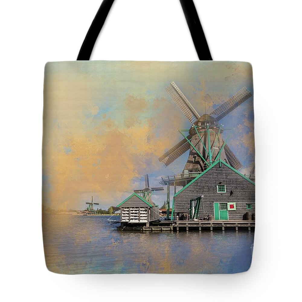 Windmills Tote Bag featuring the photograph Windmills of Zaanse Schans by Eva Lechner