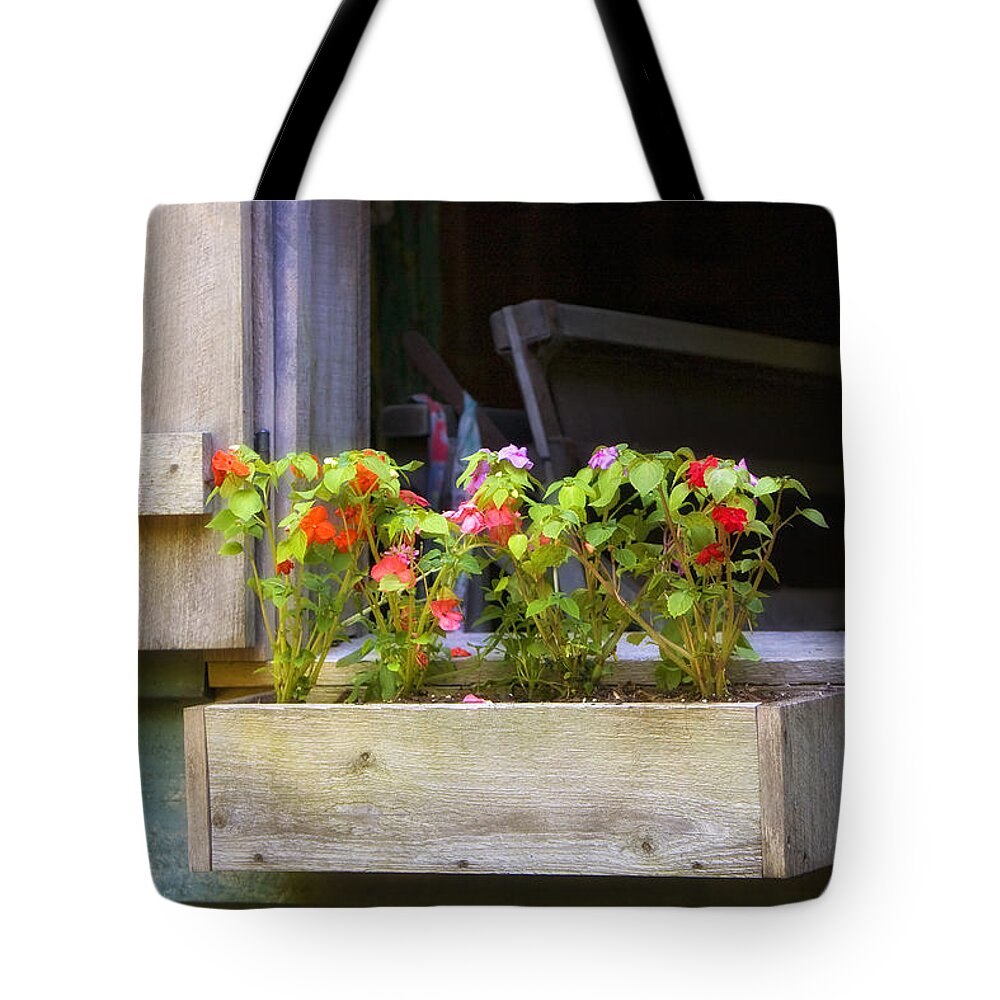 Window Flower Box Tote Bag featuring the photograph Window Flower Box by Ken Barrett