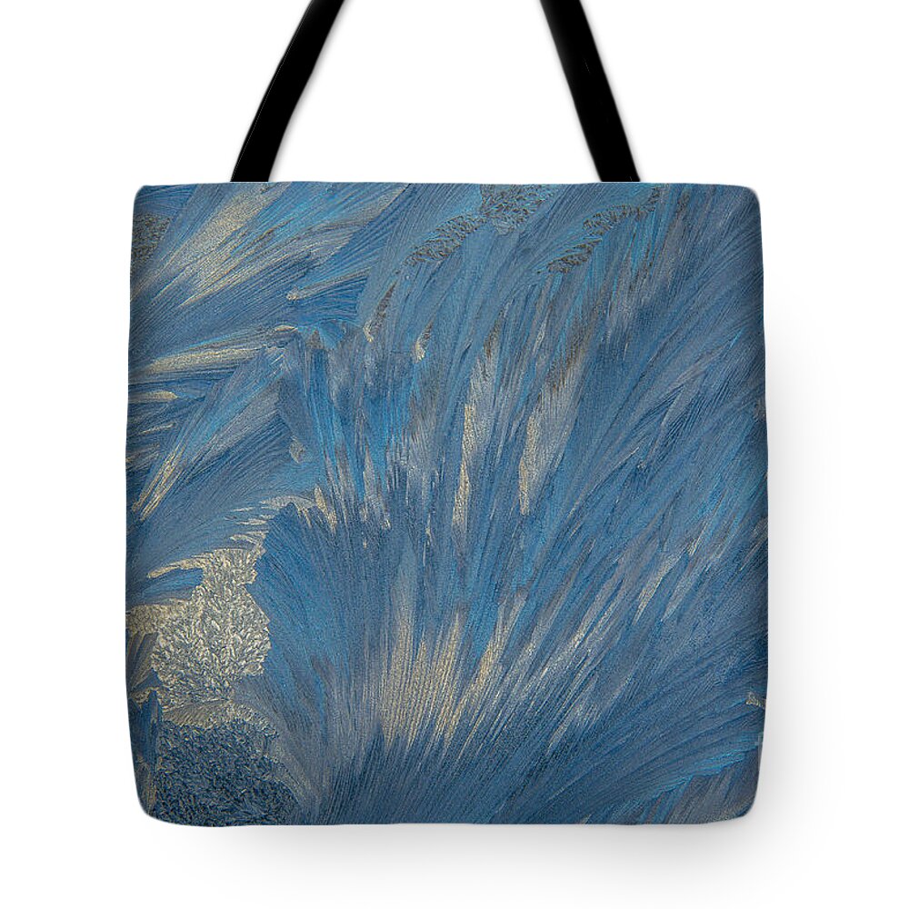 Cheryl Baxter Photography Tote Bag featuring the photograph Window Frost Art by Cheryl Baxter