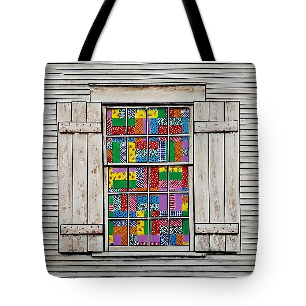 Window Tote Bag featuring the painting Window Quilt by Jim Harris