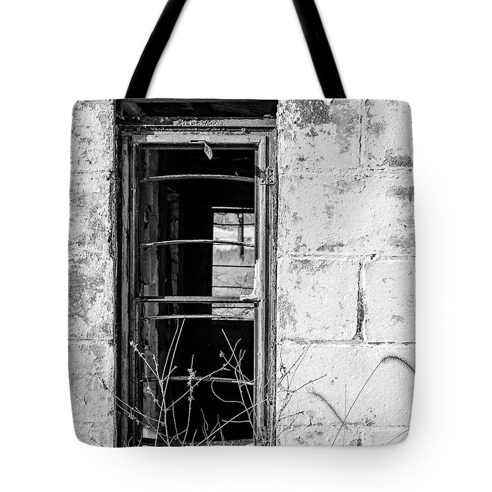 Black And White Tote Bag featuring the photograph Through My Windows by Holly Ross