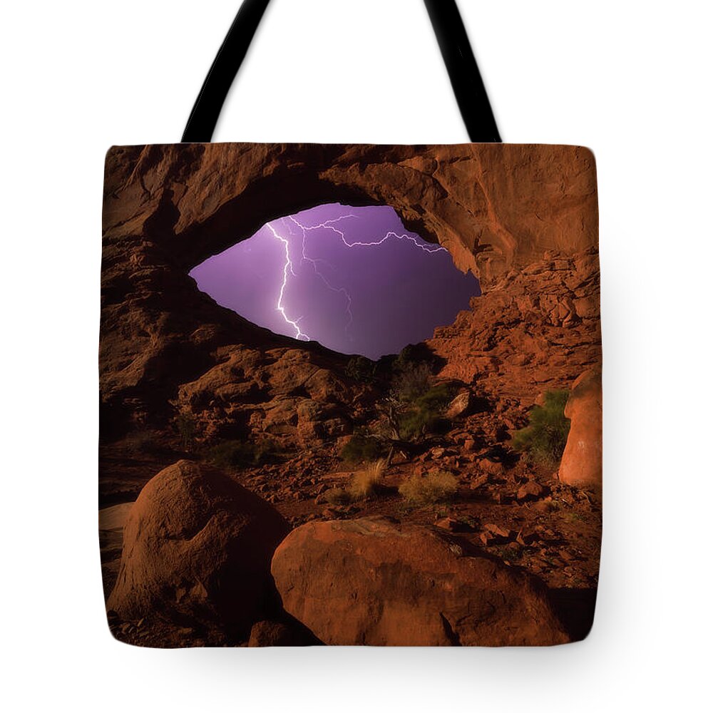 Lightning Tote Bag featuring the photograph Windows Storm by Darren White