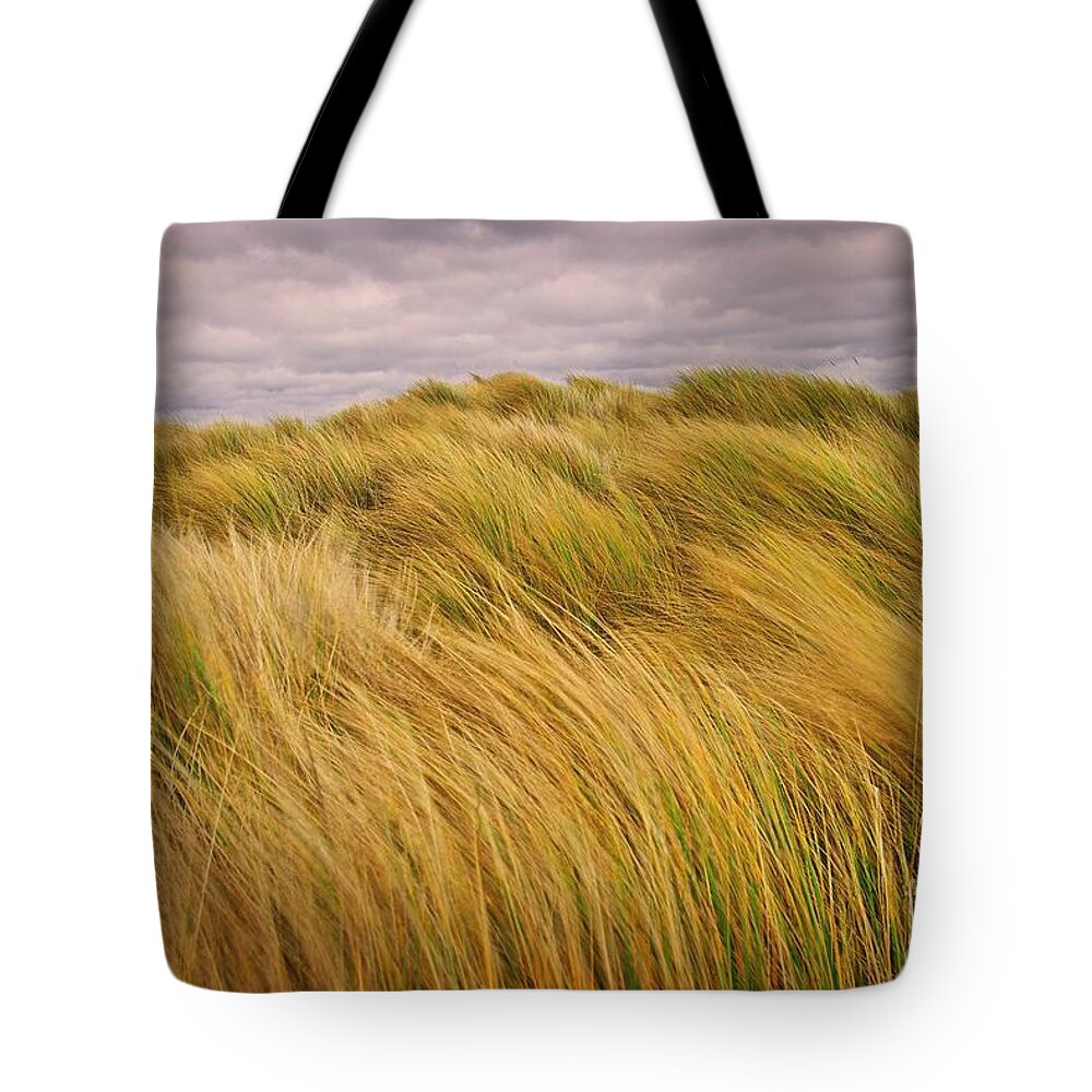 Golden Grass Tote Bag featuring the photograph windswept Grasses by Martyn Arnold