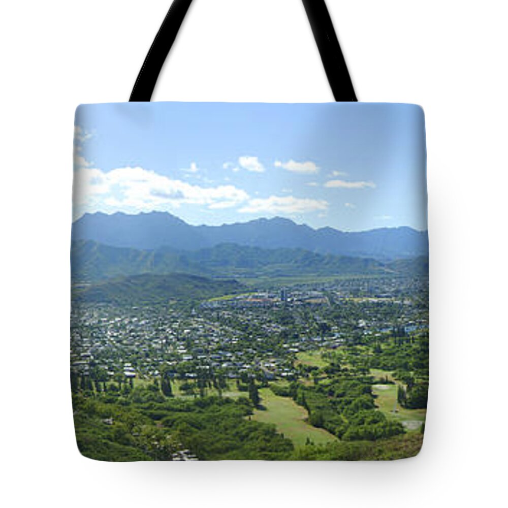 Blue Tote Bag featuring the photograph Windward Oahu Panorama I by David Cornwell/First Light Pictures, Inc - Printscapes