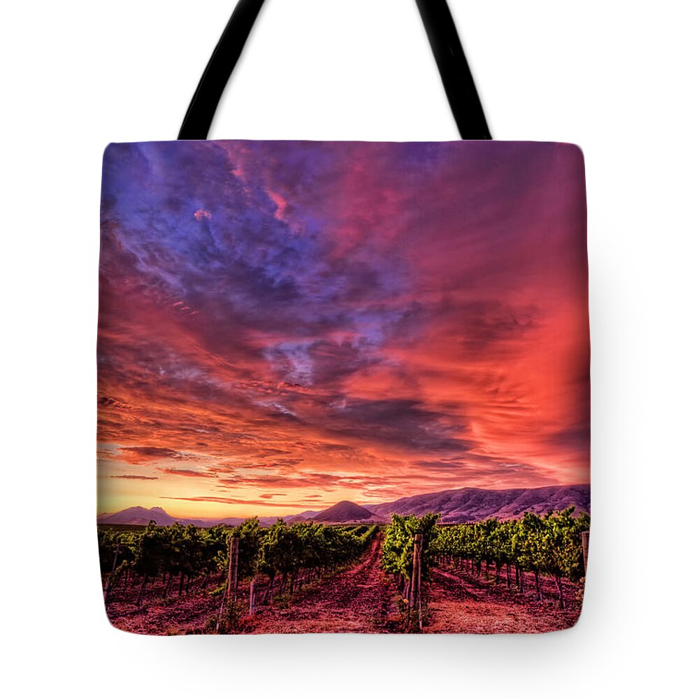 Edna Valley Tote Bag featuring the photograph Wine Country Sunset by Beth Sargent