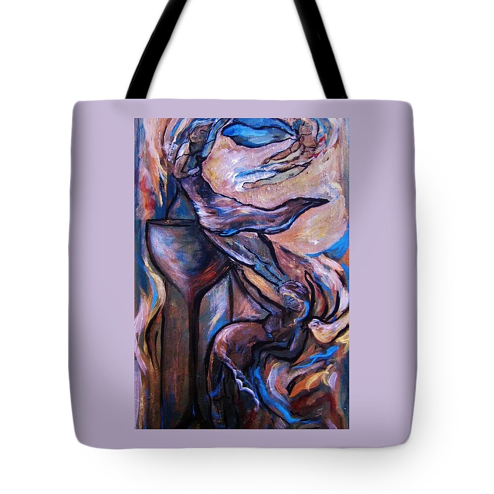 Wine Tote Bag featuring the painting Wine Fairies by Dawn Caravetta Fisher