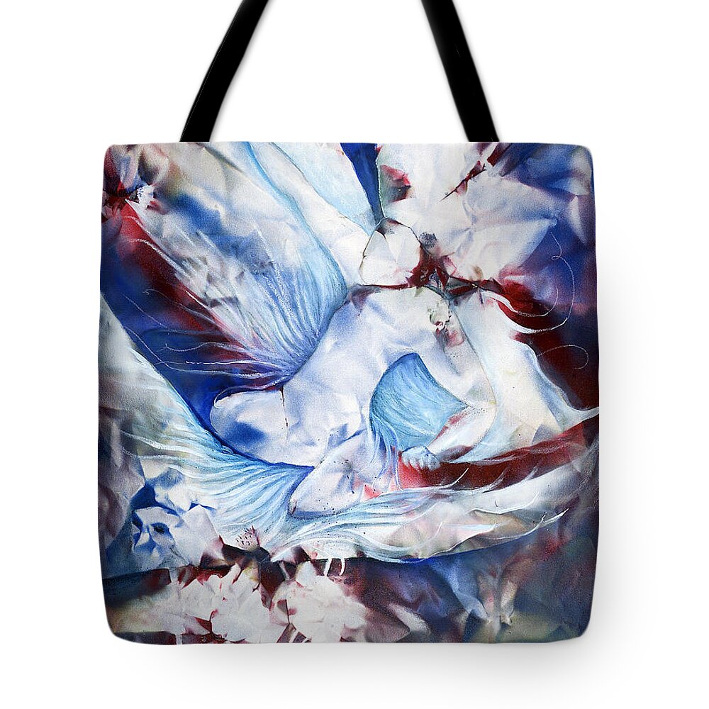Riding Tote Bag featuring the painting Wing Rider by Jan VonBokel