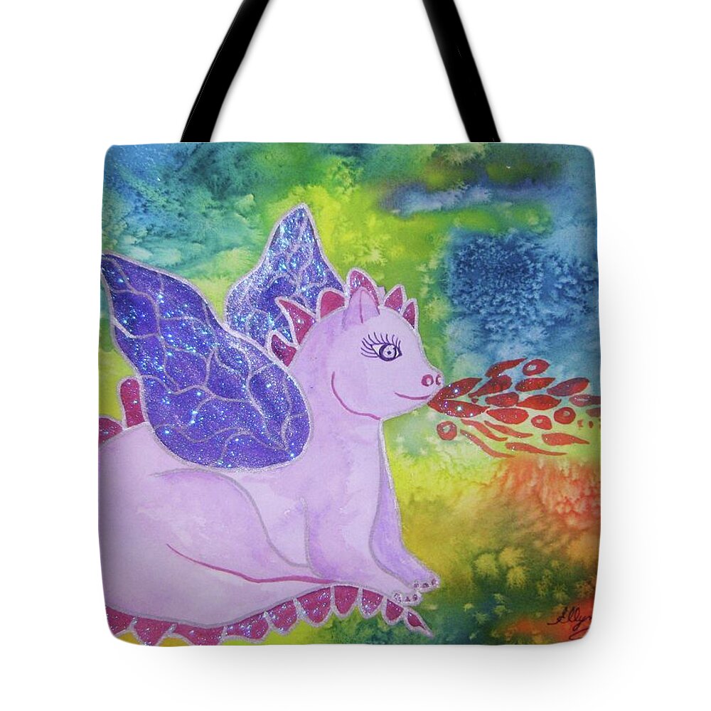 Dragon Tote Bag featuring the painting Winged Dragon by Ellen Levinson
