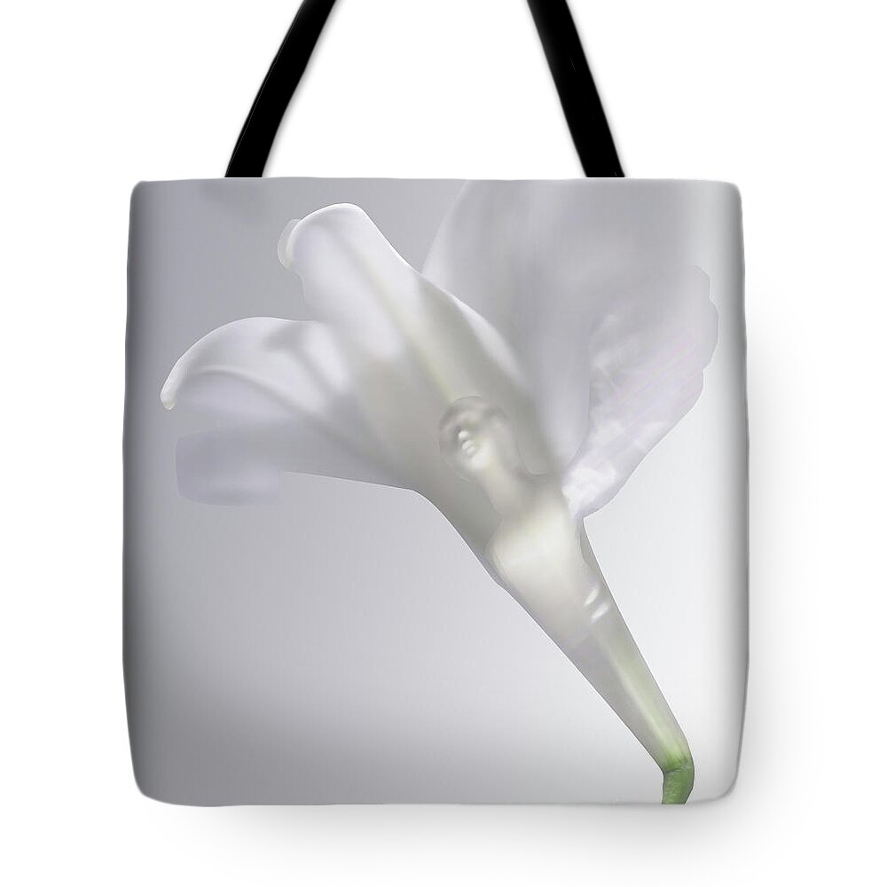  Tote Bag featuring the photograph Winged Woman in White Lily by Heather Kirk