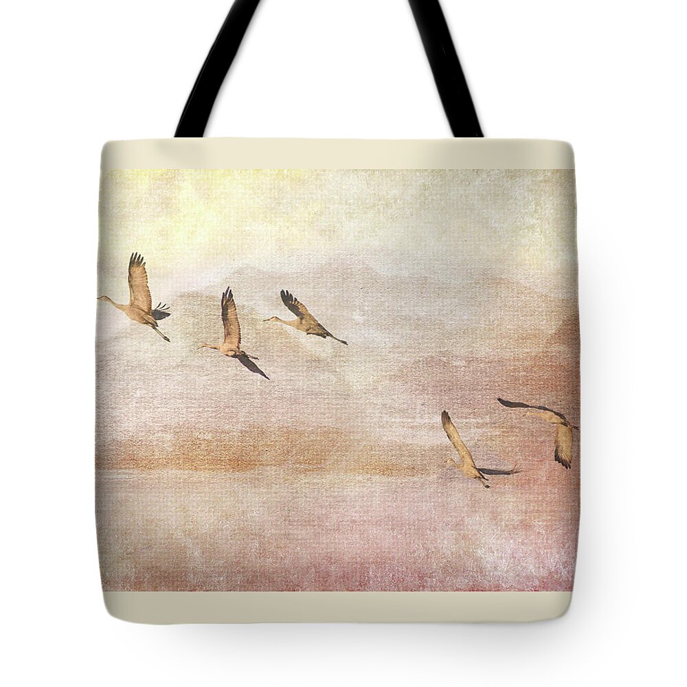 Sandhill Cranes Tote Bag featuring the photograph Wings Over New Mexico II by Leda Robertson