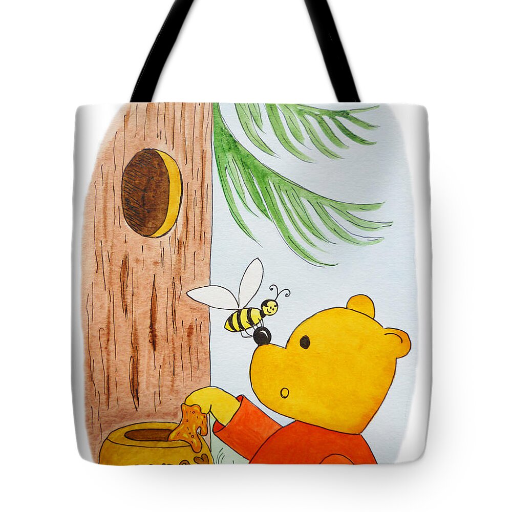 Winnie-the-pooh Tote Bag featuring the painting Winnie The Pooh and His Lunch by Irina Sztukowski