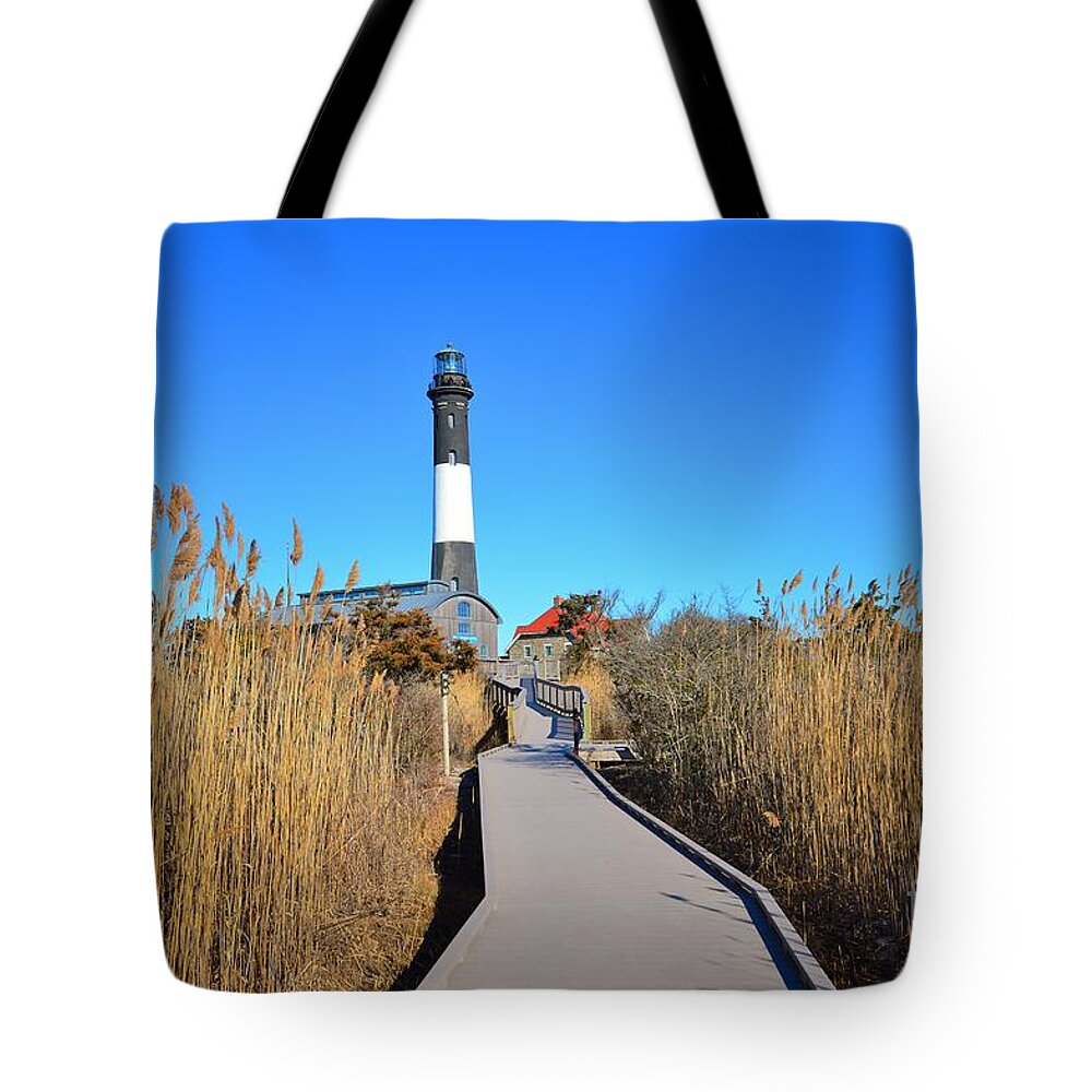 Featured Tote Bag featuring the photograph Winter Afternoon at the Fire island Lighthouse by Stacie Siemsen