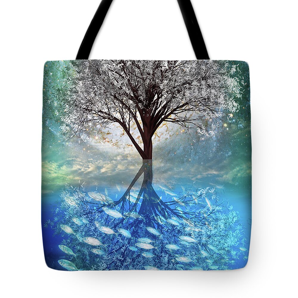 Florida Tote Bag featuring the digital art Winter At the Reef by Debra and Dave Vanderlaan