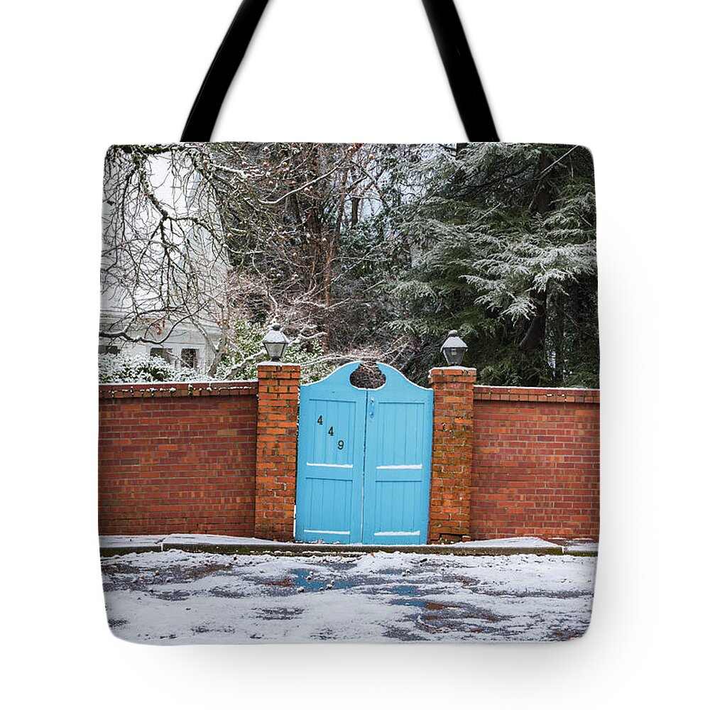 Door Tote Bag featuring the photograph Winter Bricks by Robin Mayoff