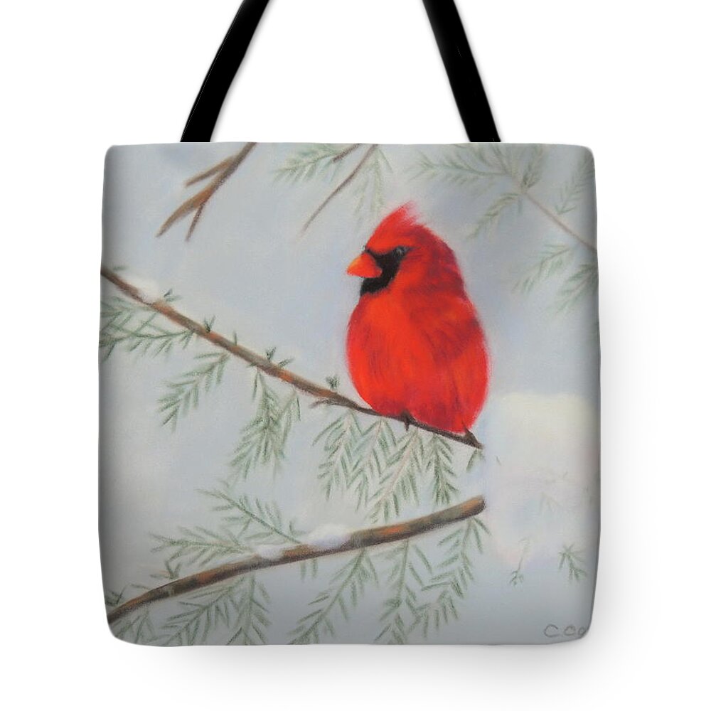 Bird Tote Bag featuring the pastel Winter Cardinal by Carol Corliss