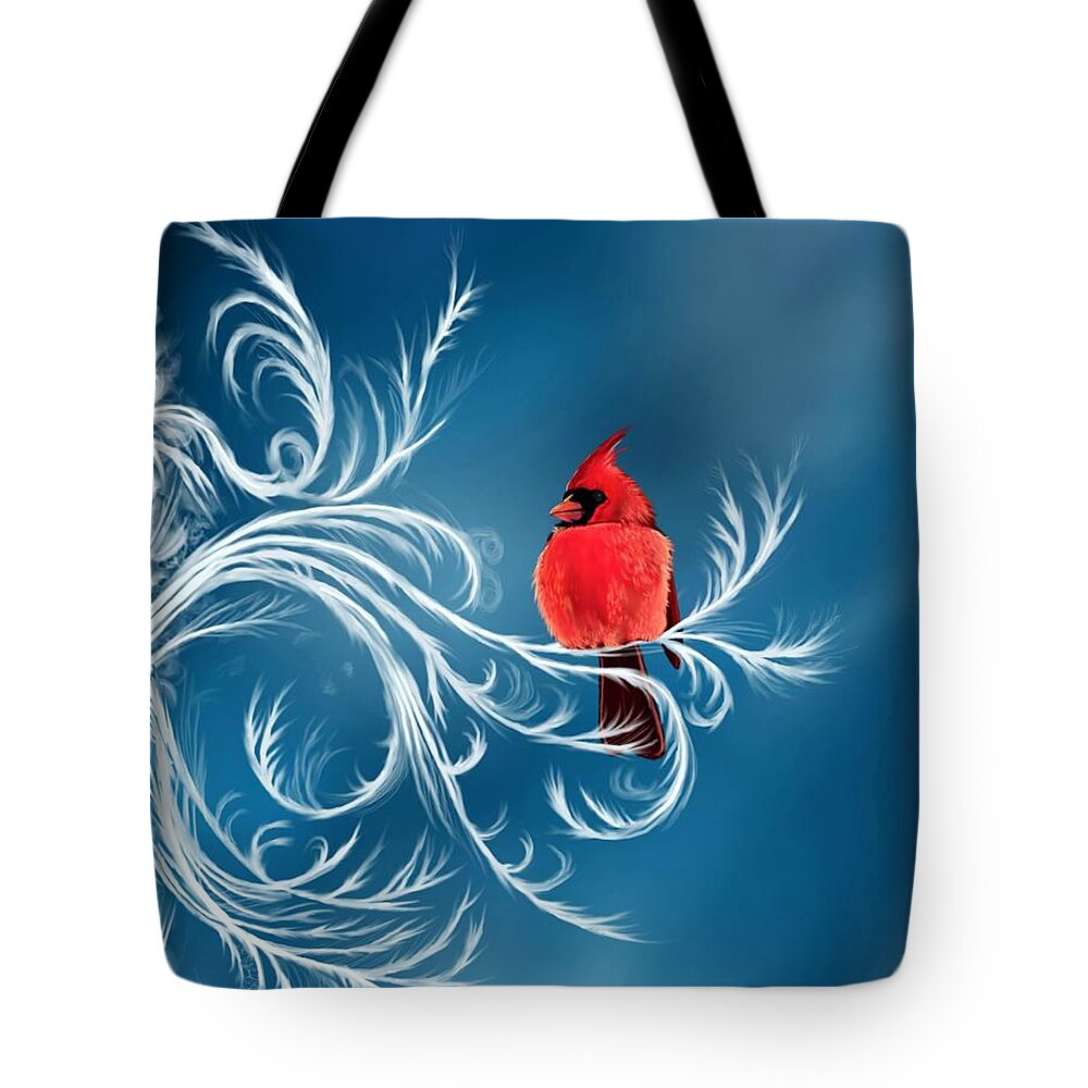 Bird Tote Bag featuring the digital art Winter Cardinal by Norman Klein