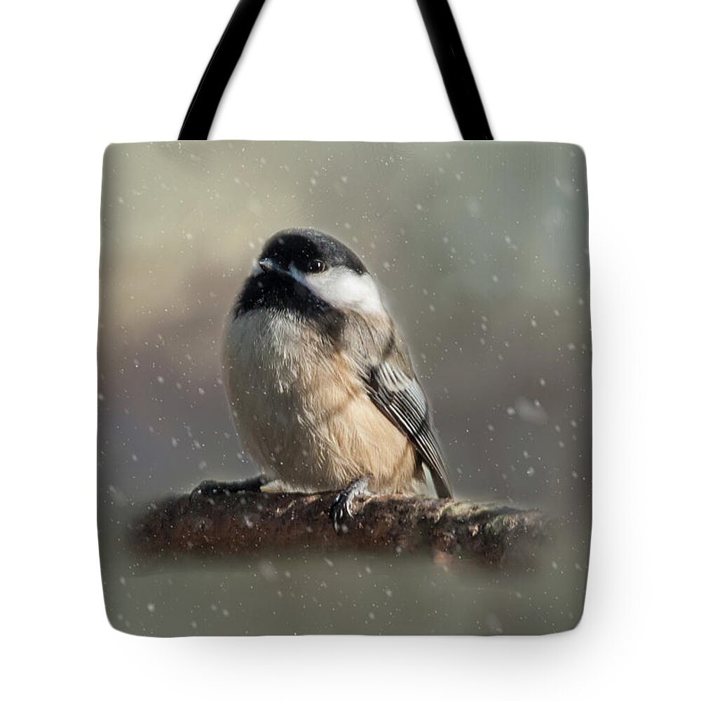 Song Bird Tote Bag featuring the photograph Winter Chicadee by Cathy Kovarik