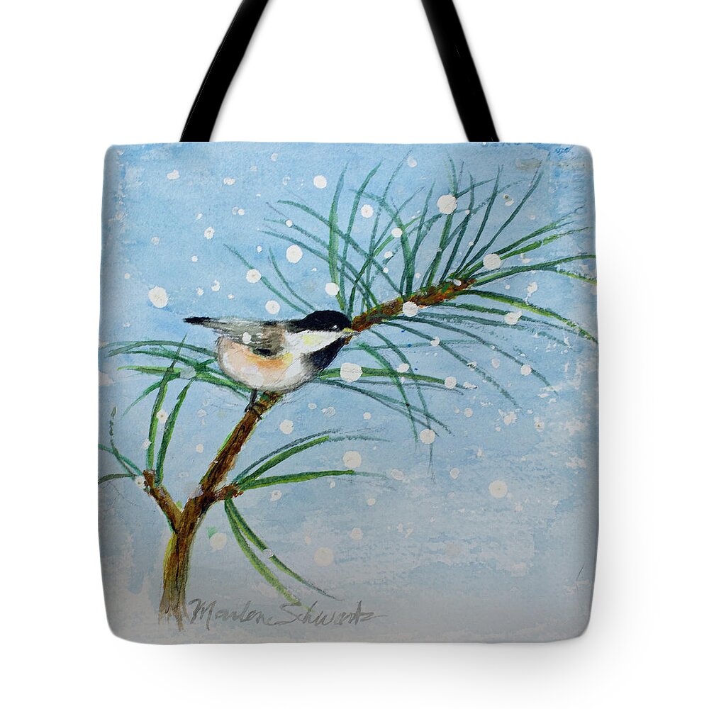 Chickadee Tote Bag featuring the painting Winter Chickadee by Marlene Schwartz Massey