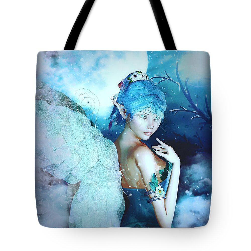 Fairy Tote Bag featuring the digital art Winter Fairy in the Mist by Alicia Hollinger