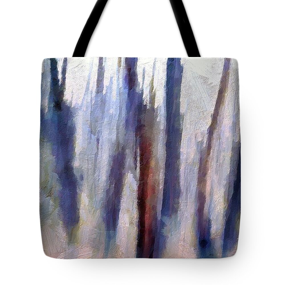 Winter Tote Bag featuring the painting Winter Forest by Lelia DeMello