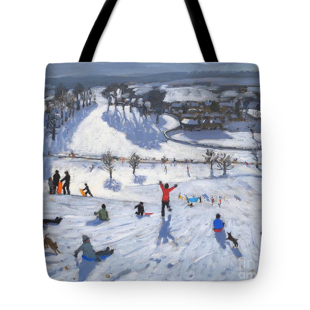 Winter Fun Tote Bag featuring the painting Winter Fun by Andrew Macara